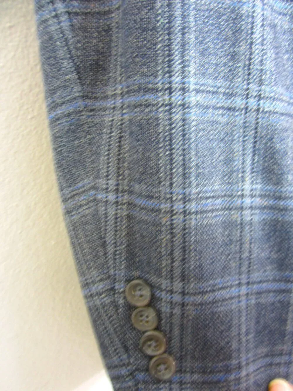 Hart Schaffner Marx 46R Blue Wool Silk Sport Coat Windowpane Plaid EUC